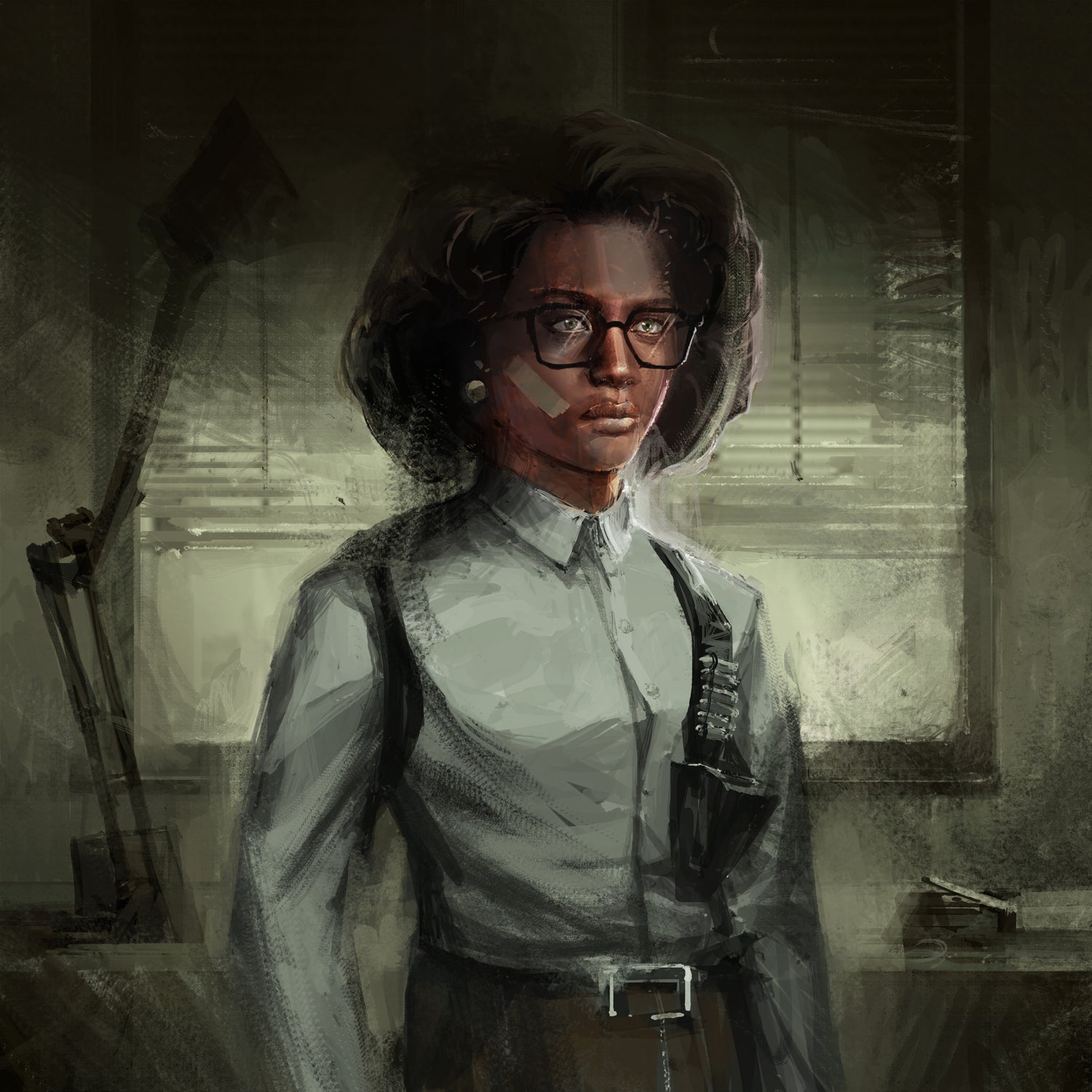 A police woman standing in an office